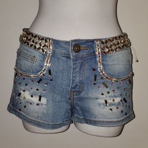 CRYSTAL BEJEWLED DENIM SHORTS